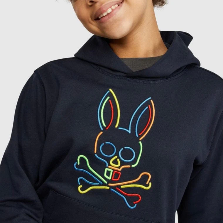 Kids Psycho Bunny Barbon Neon Glow Hoodie (Navy) - Image 2