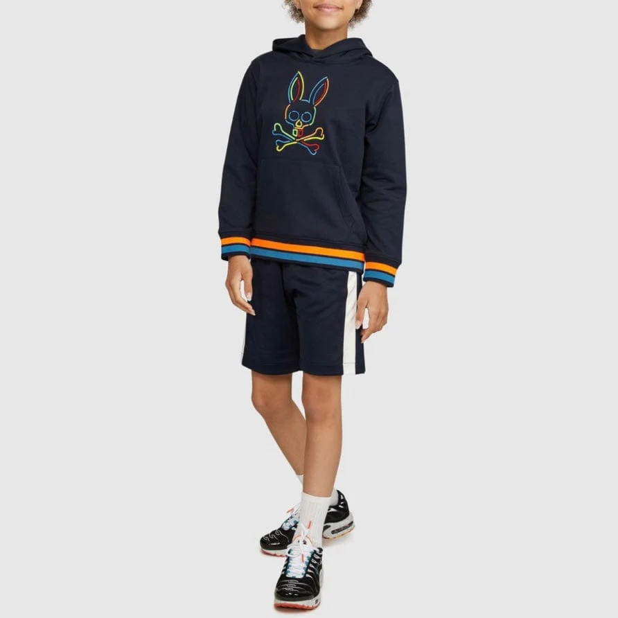 Kids Psycho Bunny Barbon Neon Glow Hoodie (Navy) - Image 4