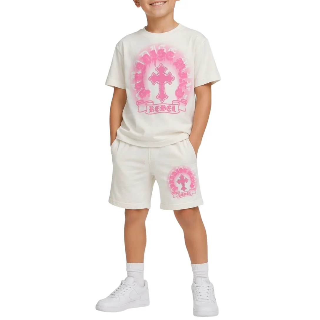 Kids Rebel Minds Paradise Cross Short Set (Cream) 614-11833