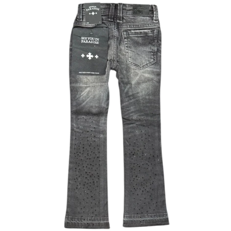 Kids See You In Paradise Rhinestones Stacked Denim (Black Shadow) JTF2315KB - Image 2