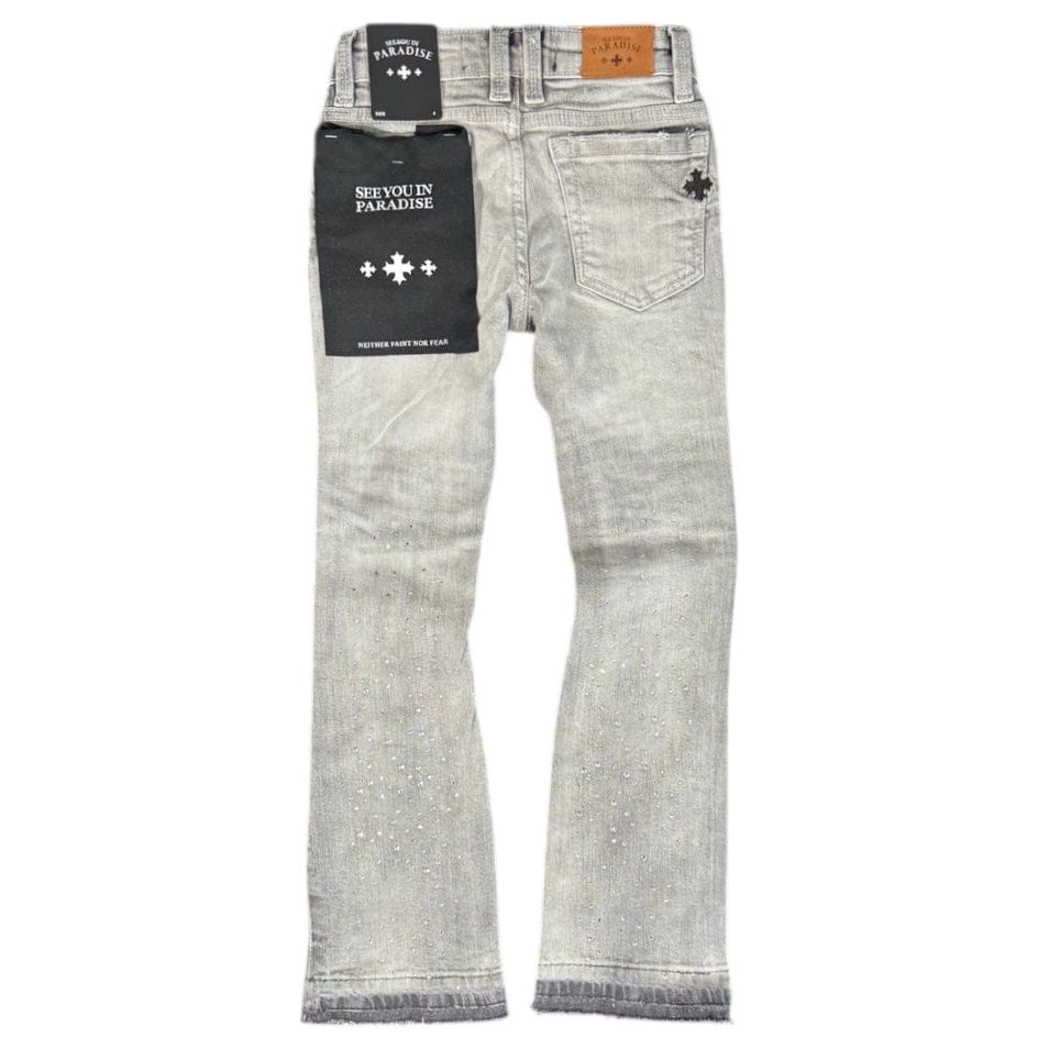 Kids See You In Paradise Rhinestones Stacked Denim (Cement Wash) JTF2315KB - Image 2