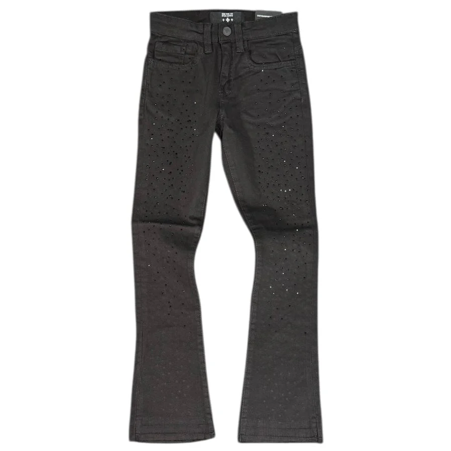Kids See You In Paradise Rhinestones Stacked Denim (Jet Black) JTF2315AKB
