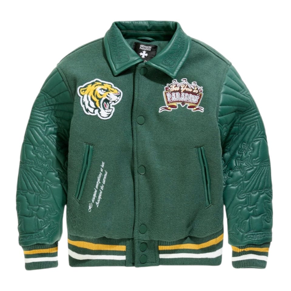 Boys See You In Paradise Smoke & Mirrors Varsity Jacket (Dark Green) 91667B