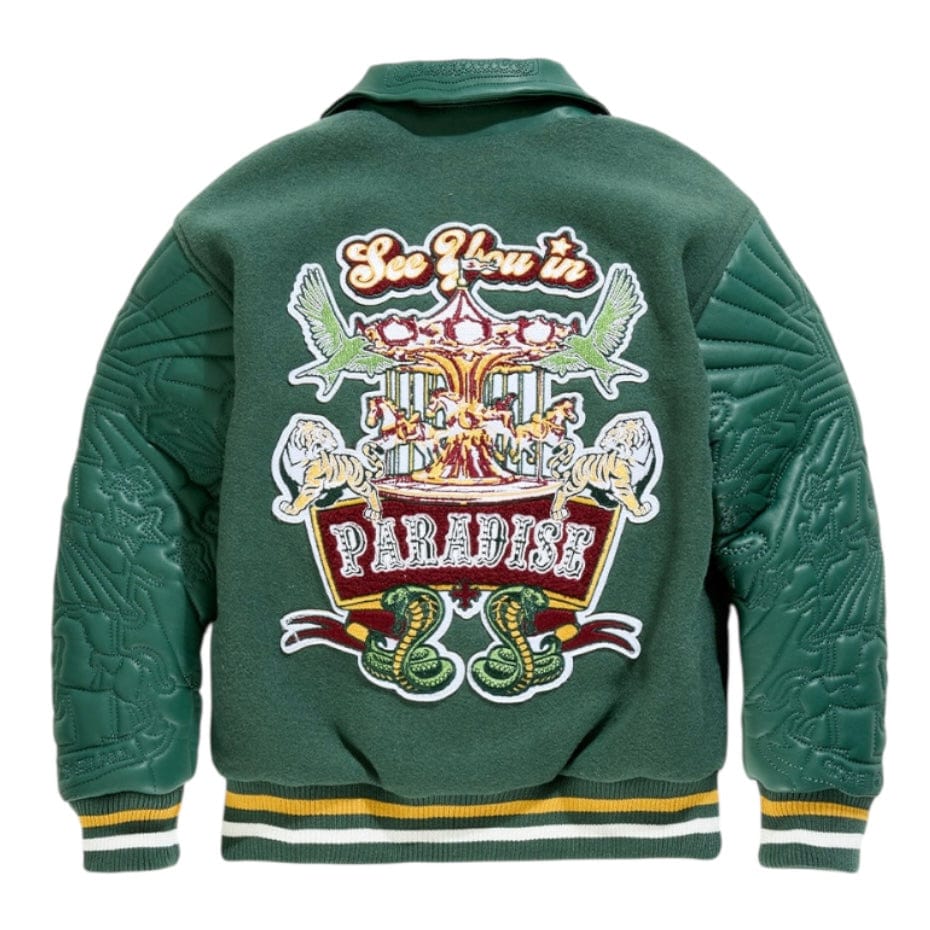 Boys See You In Paradise Smoke & Mirrors Varsity Jacket (Dark Green) 91667B - Image 2