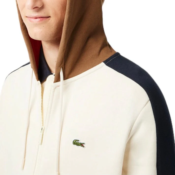 Lacoste Colorblock Hoodie (Off White/Brown/Navy) SH1301-51 - Image 3