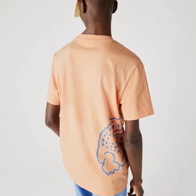 Lacoste Crew Neck Crocodile Print Organic Cotton T Shirt (Light Orange) TH0458 - Image 6