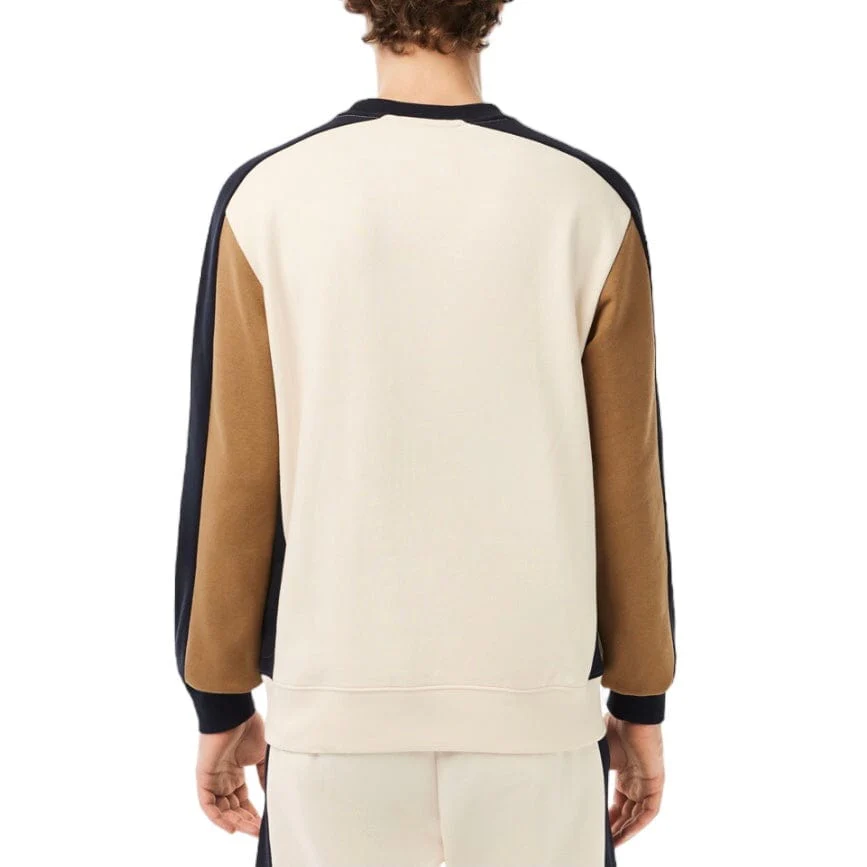 Lacoste Fleece Colorblock Jogger Sweatshirt (Off White/Brown/Navy) SH1299-51 - Image 5