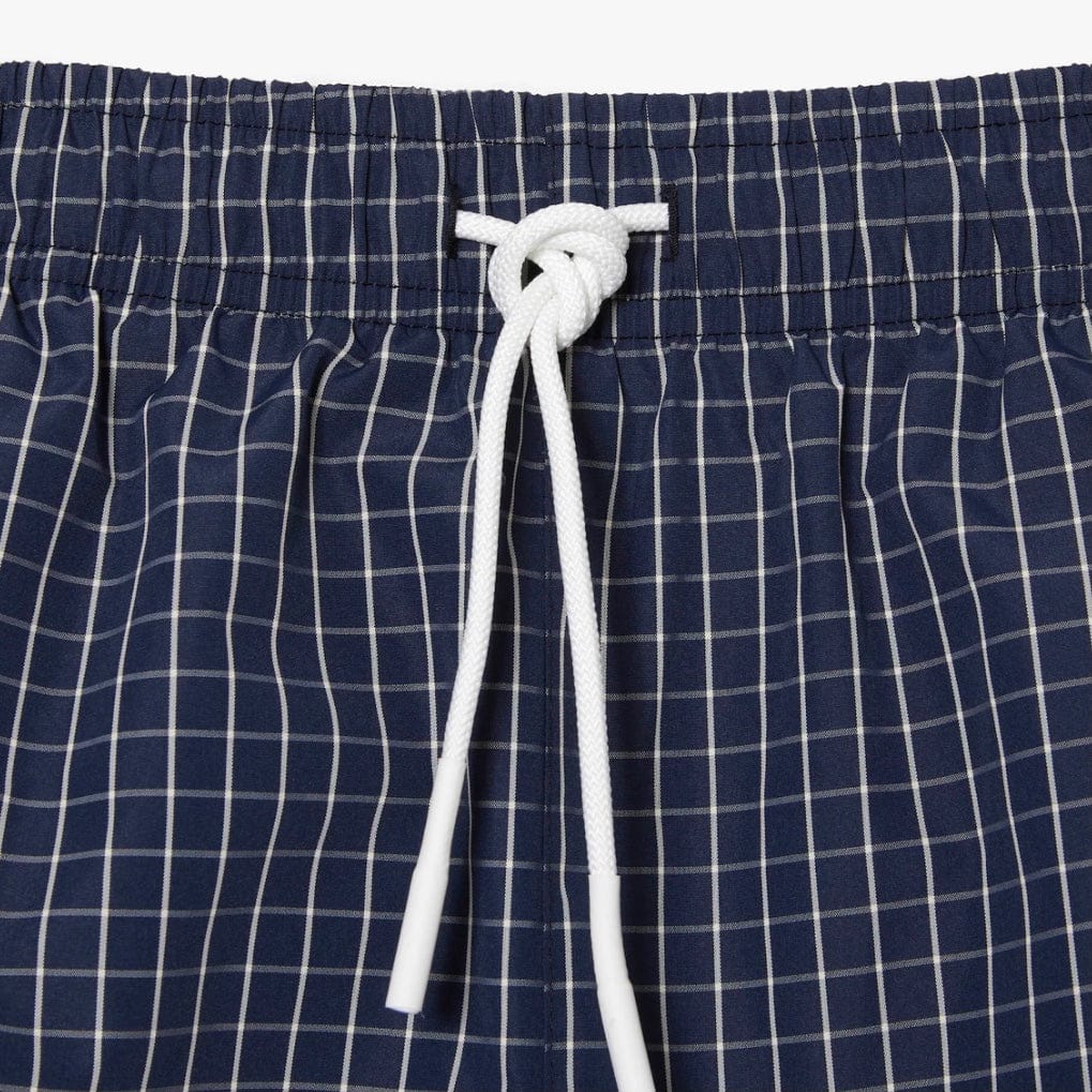Lacoste Recycled Polyester Checked Swim Trunks (Navy Blue/White) MH5634-51 - Image 3