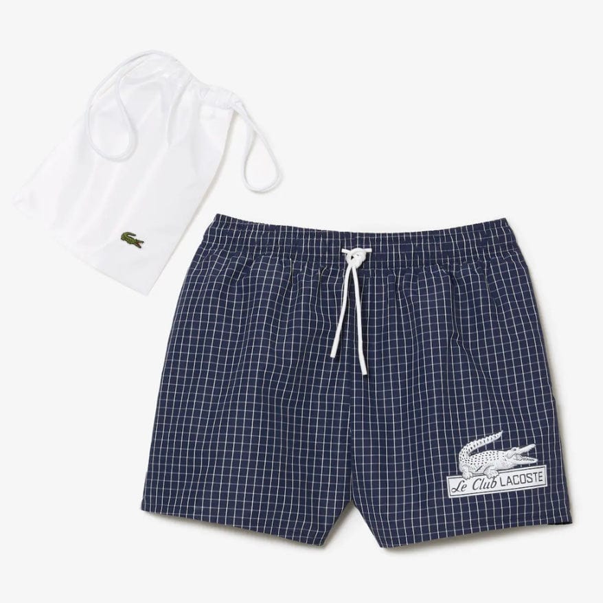 Lacoste Recycled Polyester Checked Swim Trunks (Navy Blue/White) MH5634-51 - Image 5