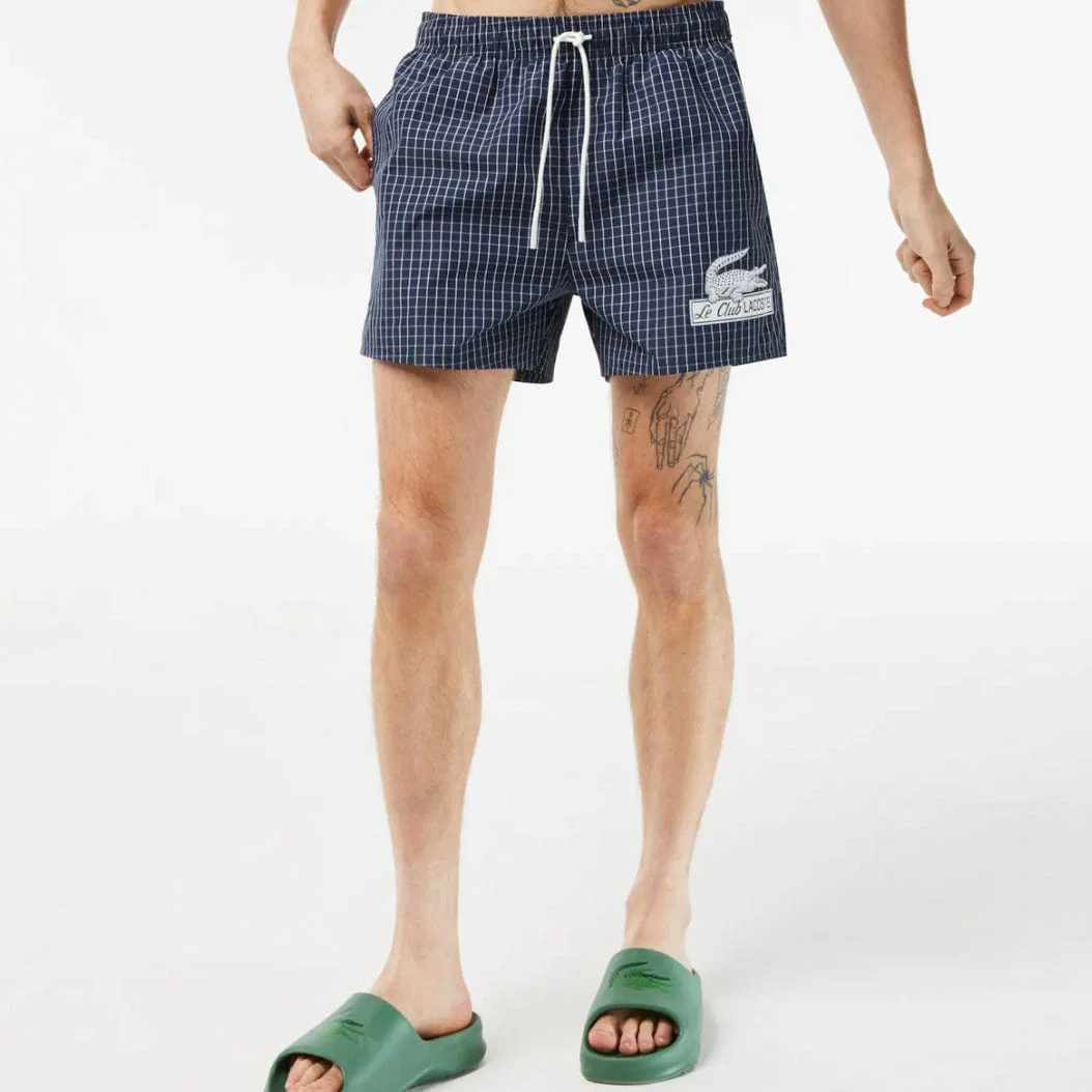 Lacoste Recycled Polyester Checked Swim Trunks (Navy Blue/White) MH5634-51 - Image 6