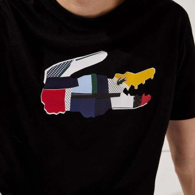 Lacoste Sport Patchwork Crocodile Print T Shirt (Black) TH0822 - Image 2