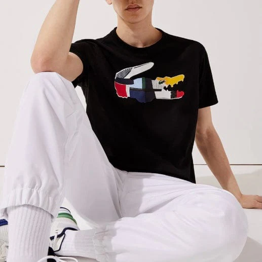 Lacoste Sport Patchwork Crocodile Print T Shirt (Black) TH0822 - Image 3
