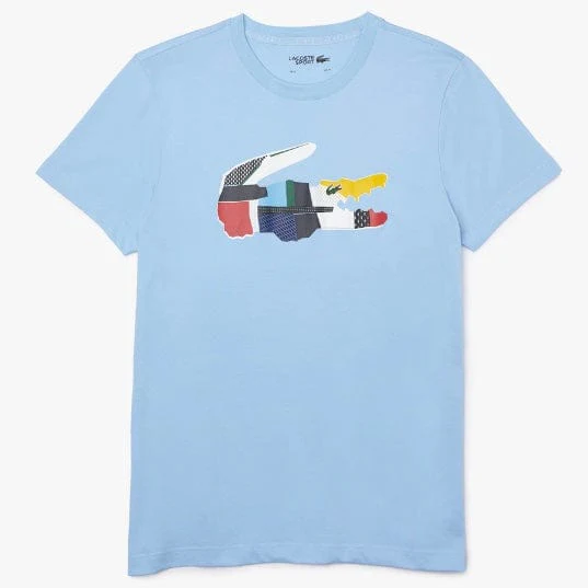 Lacoste Sport Patchwork Crocodile Print T Shirt (Light Blue) TH0822 - Image 6