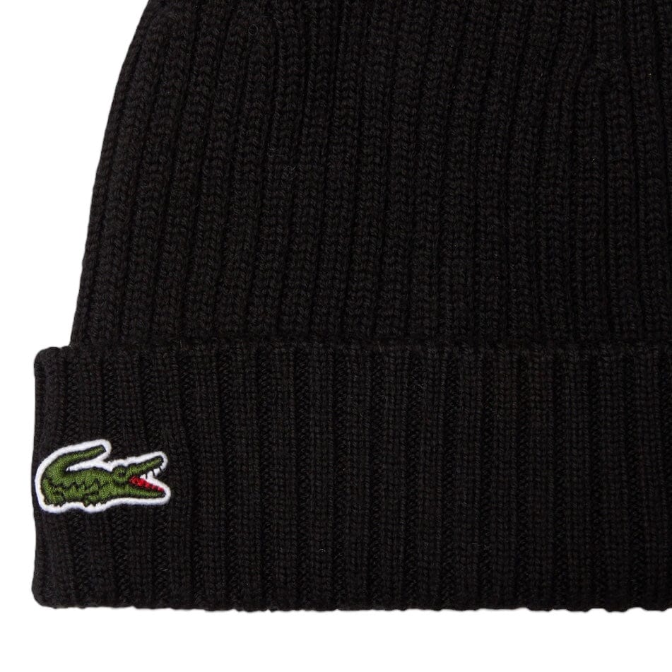 Lacoste Unisex Ribbed Wool Beanie (Black) RB0001-51 - Image 2