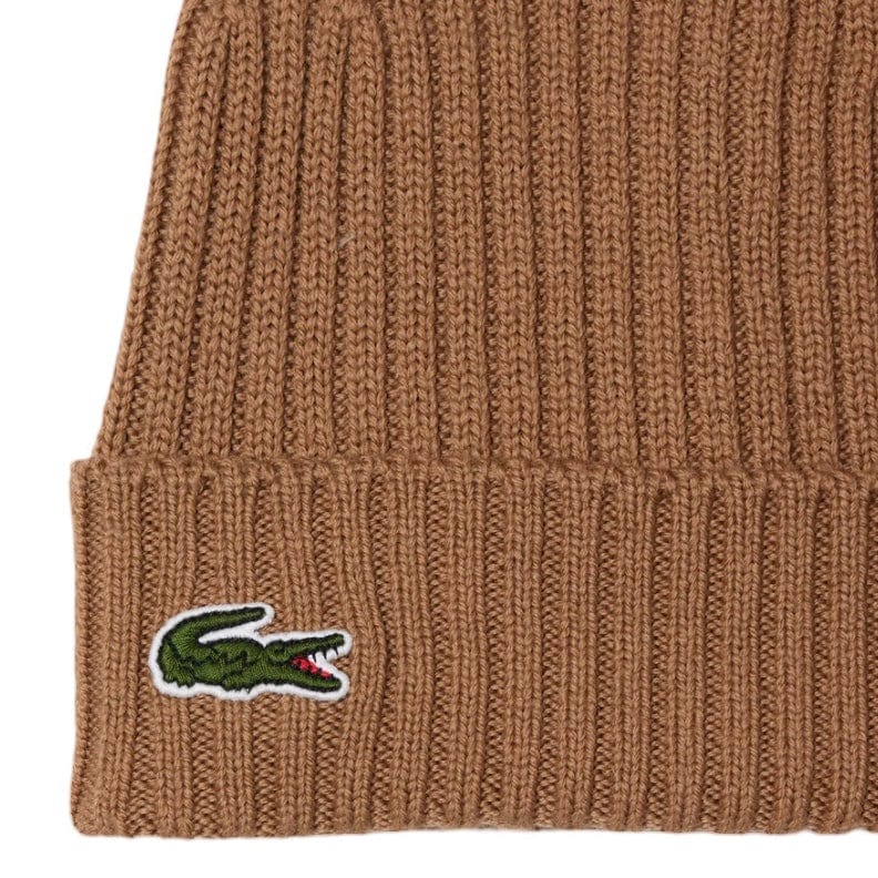 Lacoste Unisex Ribbed Wool Beanie (Brown) RB0001-51 - Image 2
