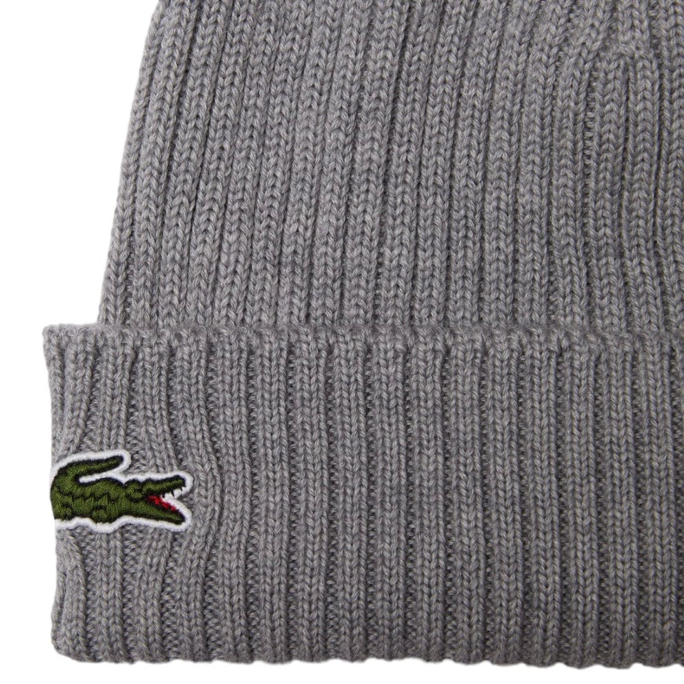 Lacoste Unisex Ribbed Wool Beanie (Grey Chine) RB0001-51 - Image 2