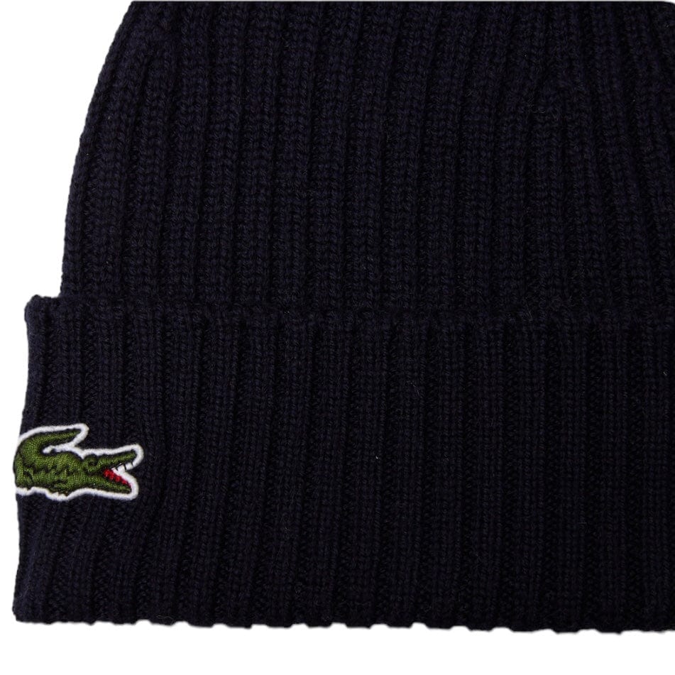 Lacoste Unisex Ribbed Wool Beanie (Navy Blue) RB0001-51 - Image 2