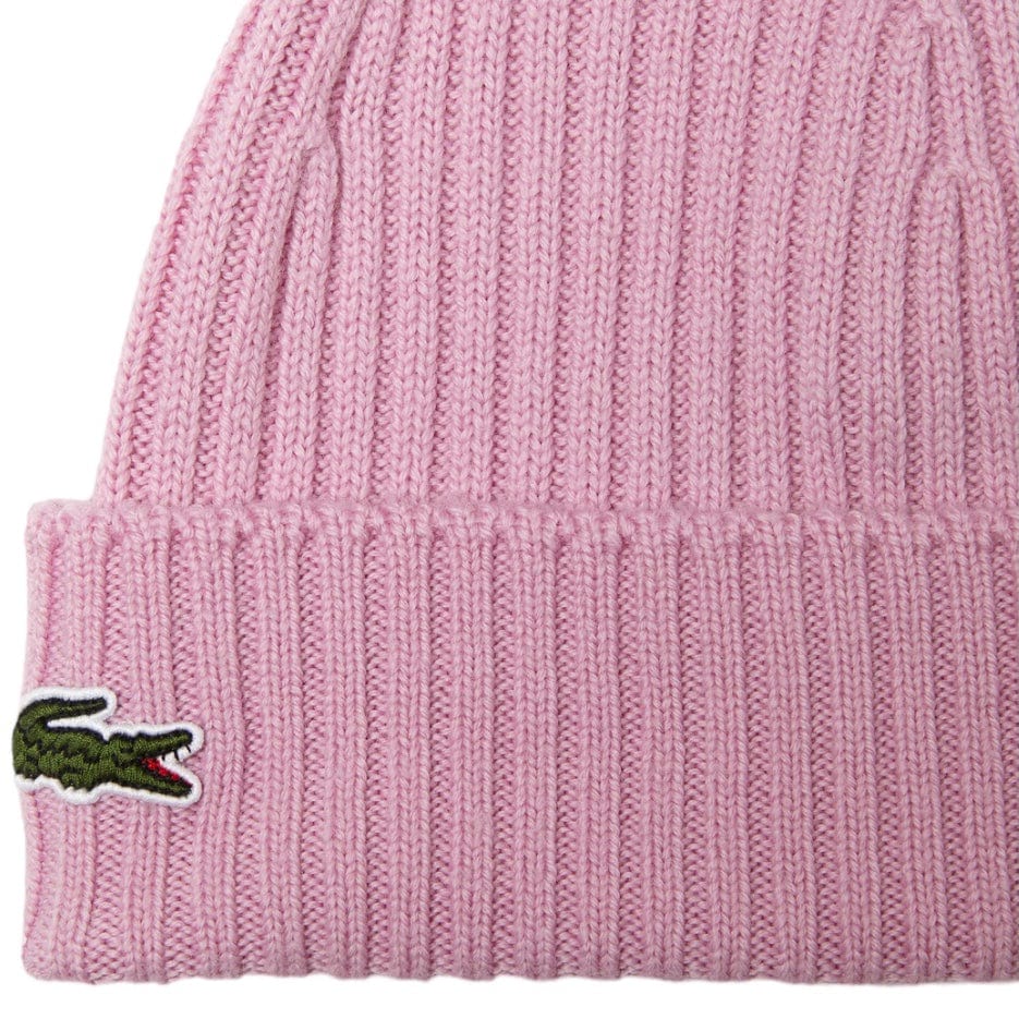 Lacoste Unisex Ribbed Wool Beanie (Pink) RB0001-51 - Image 2
