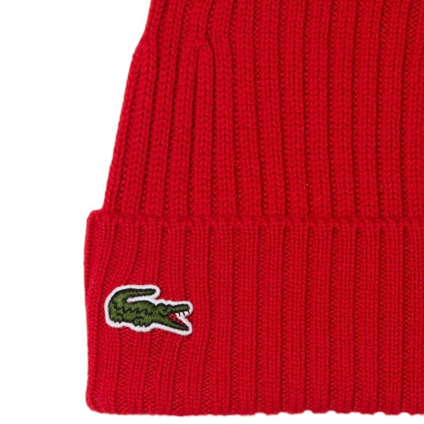 Lacoste Unisex Ribbed Wool Beanie (Red) RB0001-51 - Image 2