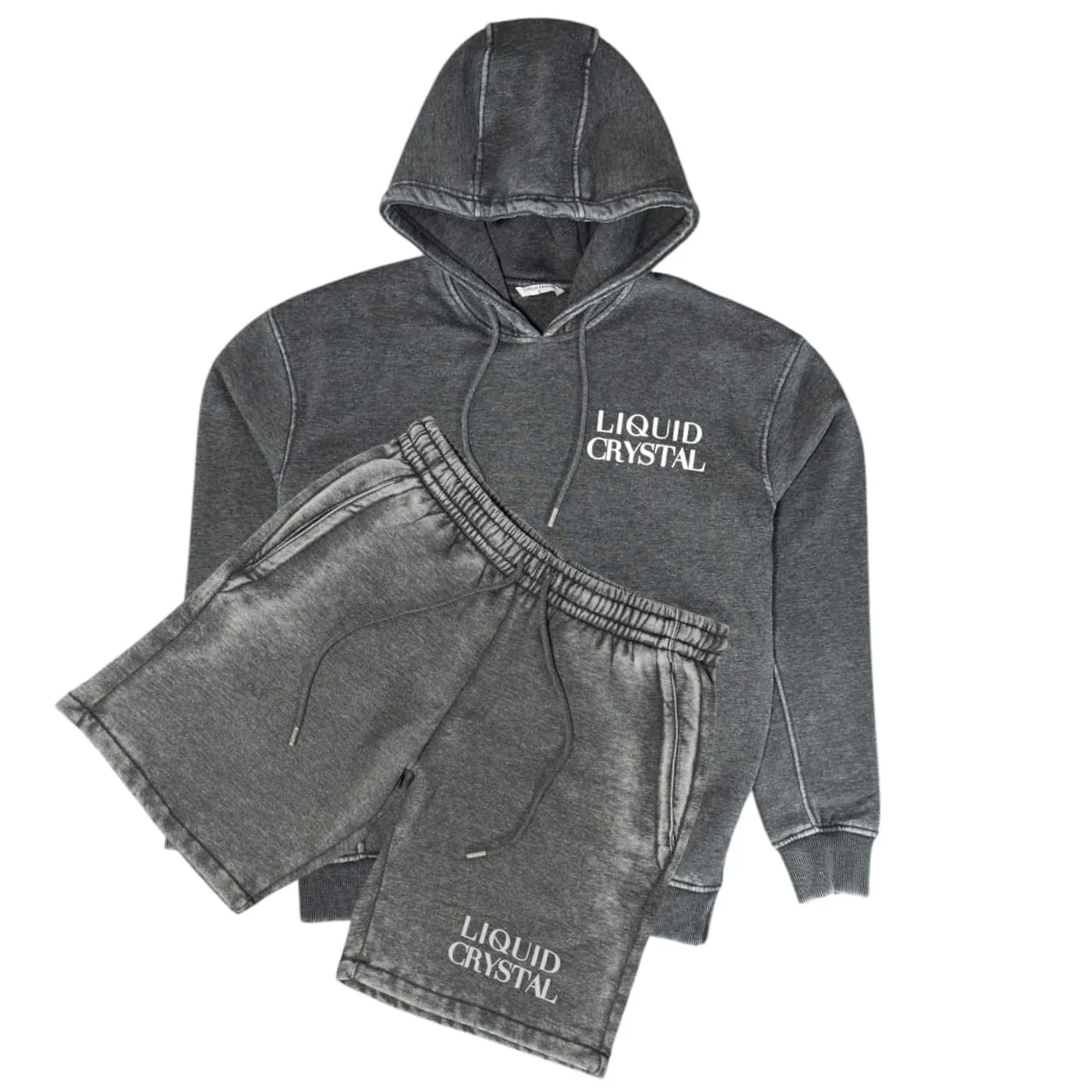 Liquid Crystals Burn Out Wash Hoodie & Short Set (Black Ice)