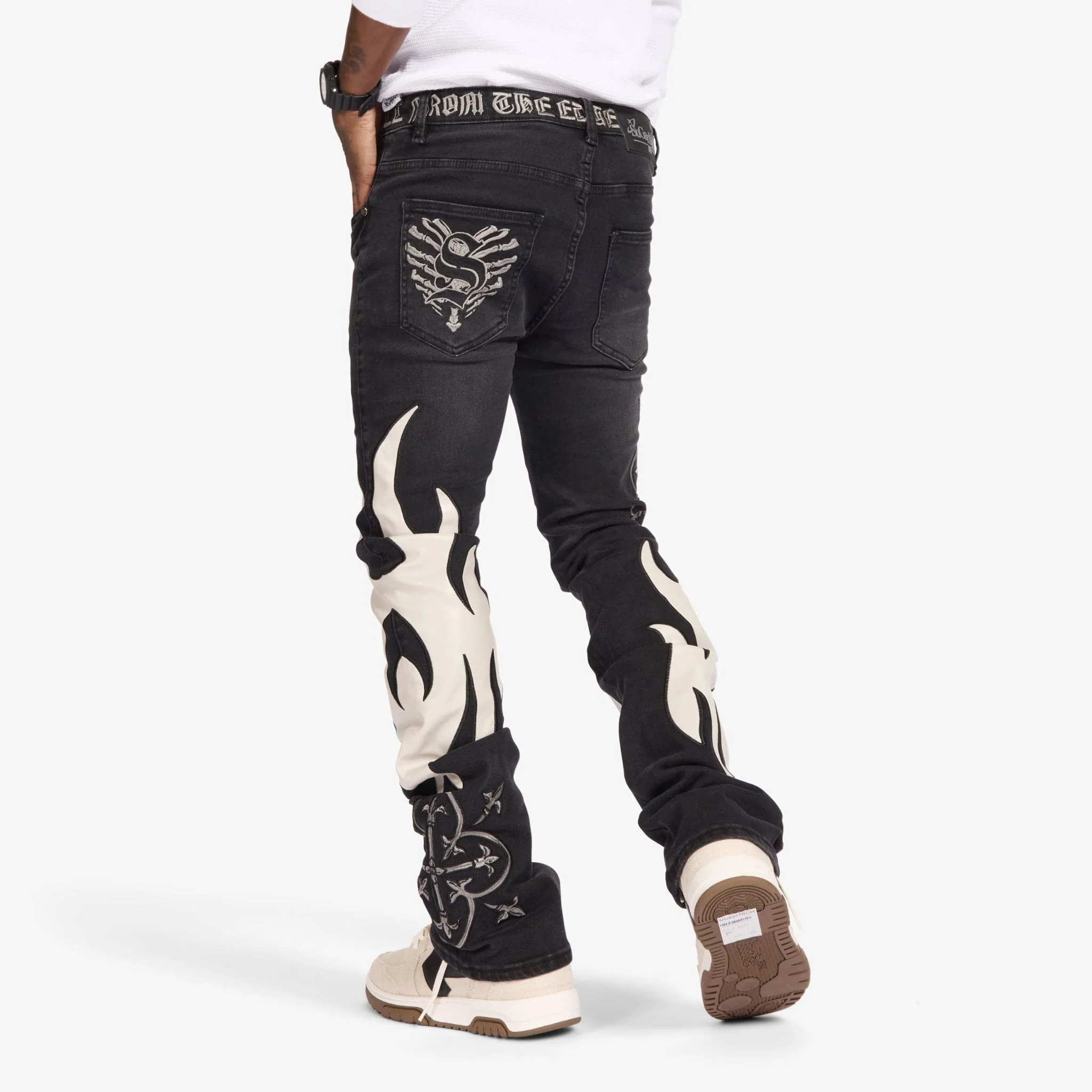 "Liver" Stacked Jeans (black/gray leather) - Image 3