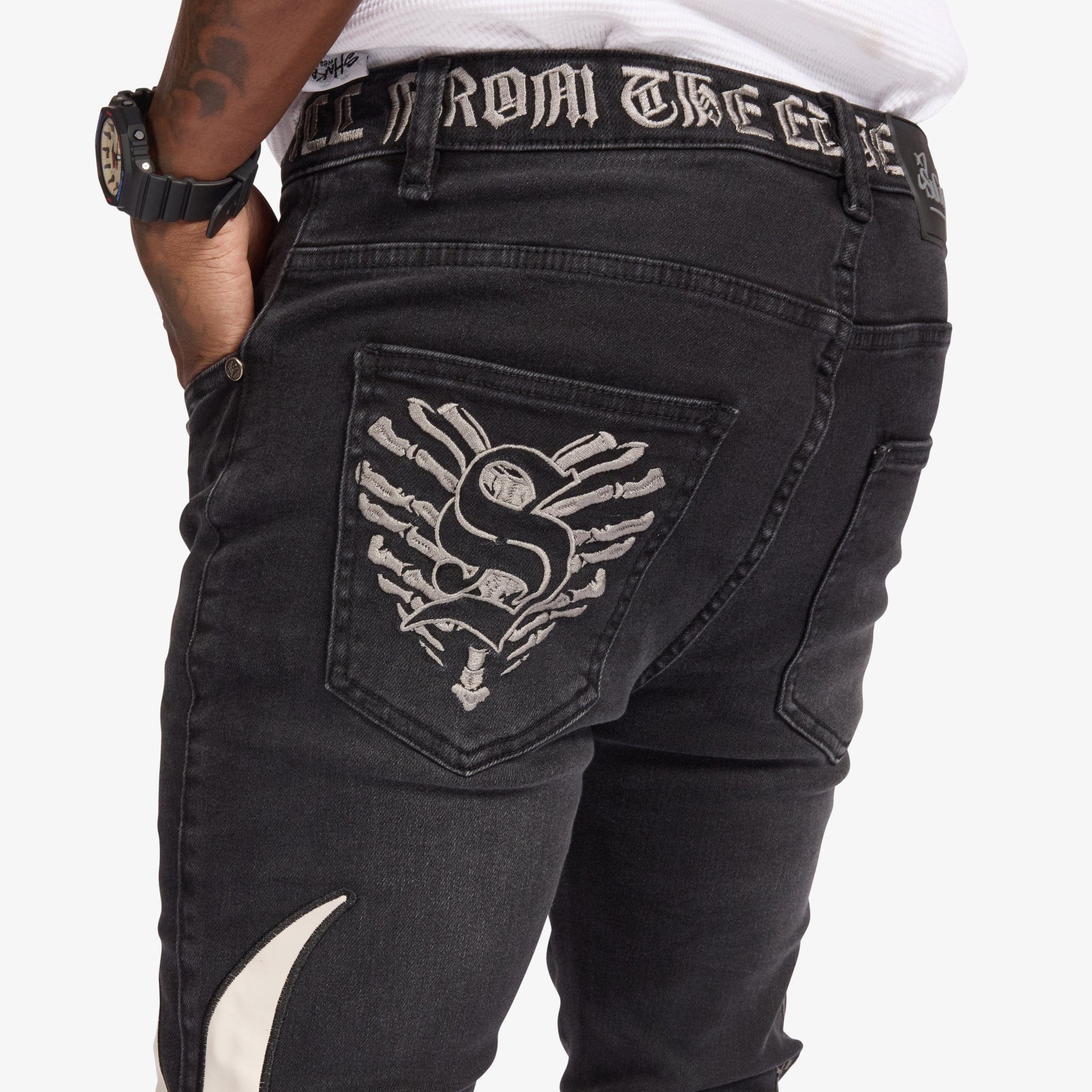 "Liver" Stacked Jeans (black/gray leather) - Image 4