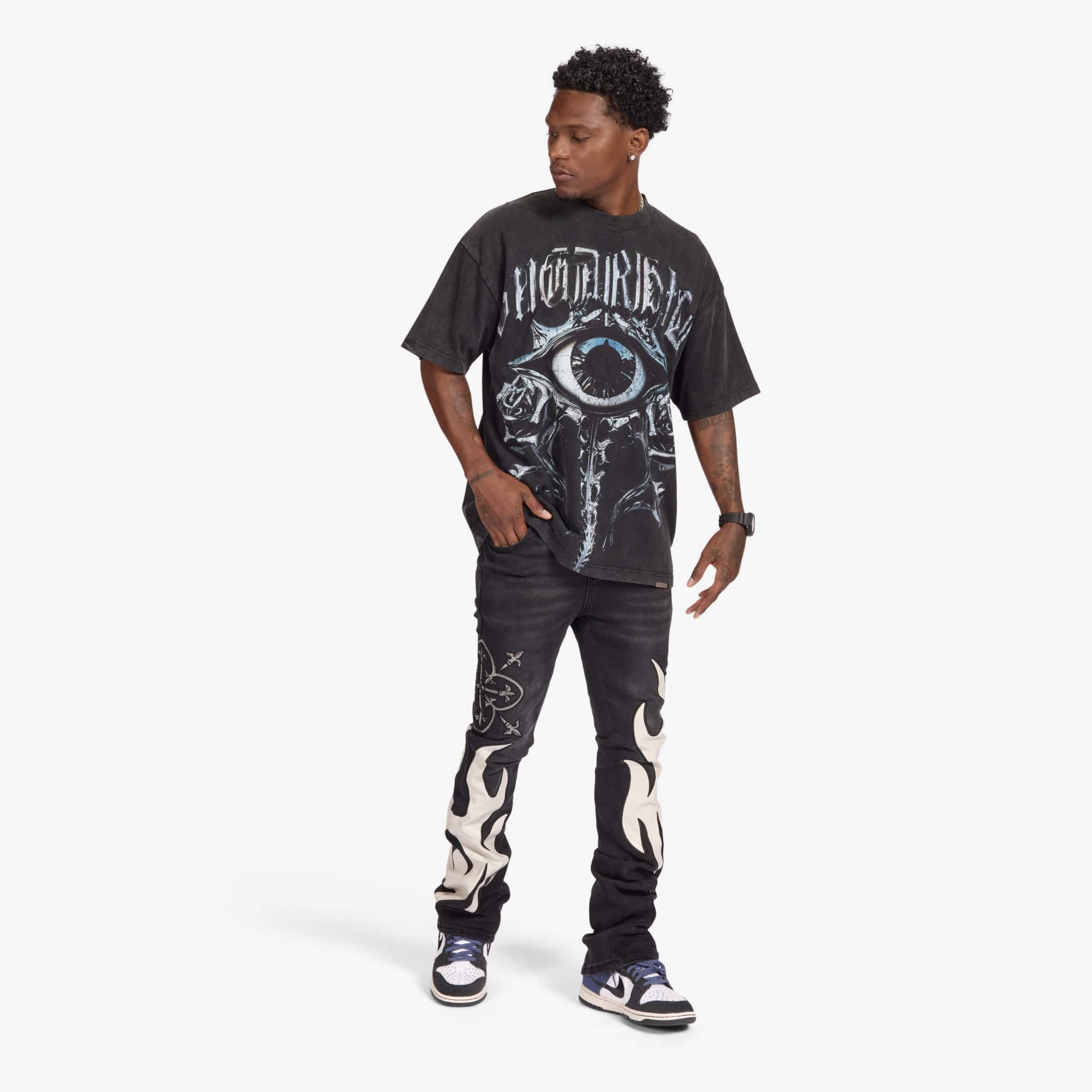 "Liver" Stacked Jeans (black/gray leather) - Image 6