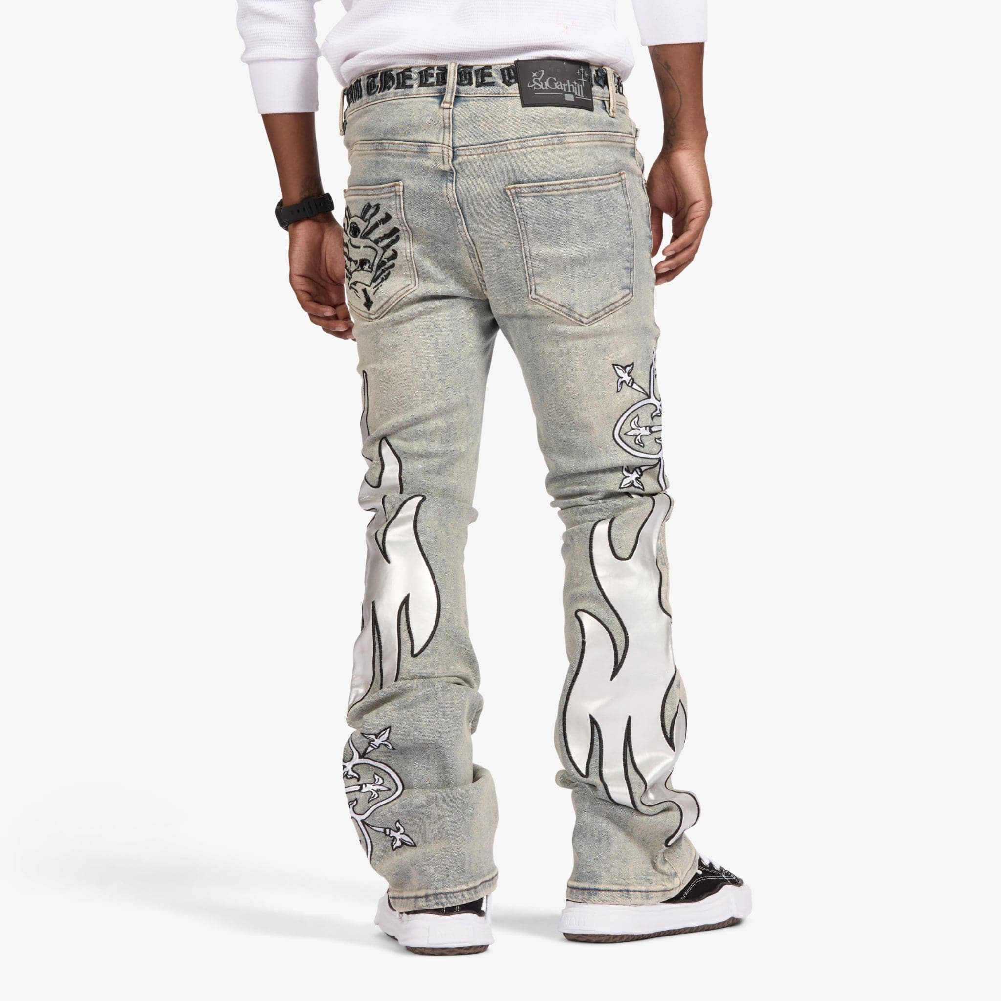 "Liver" Stacked Jeans (stone/white leather) - Image 3
