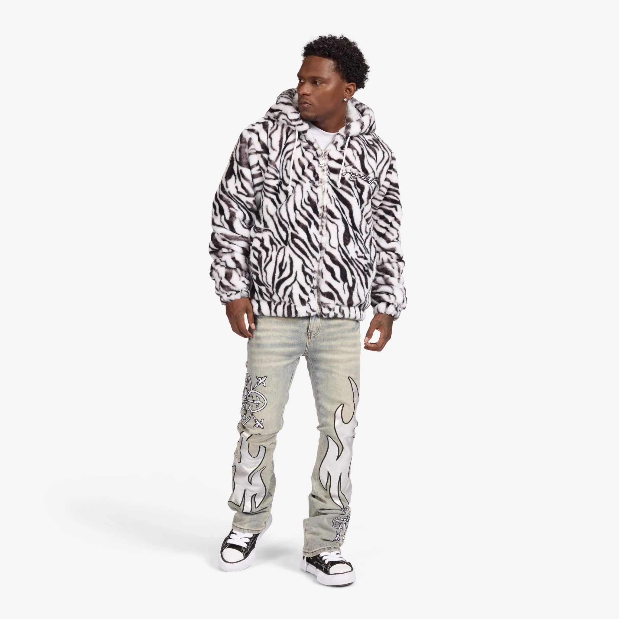 "Liver" Stacked Jeans (stone/white leather) - Image 8