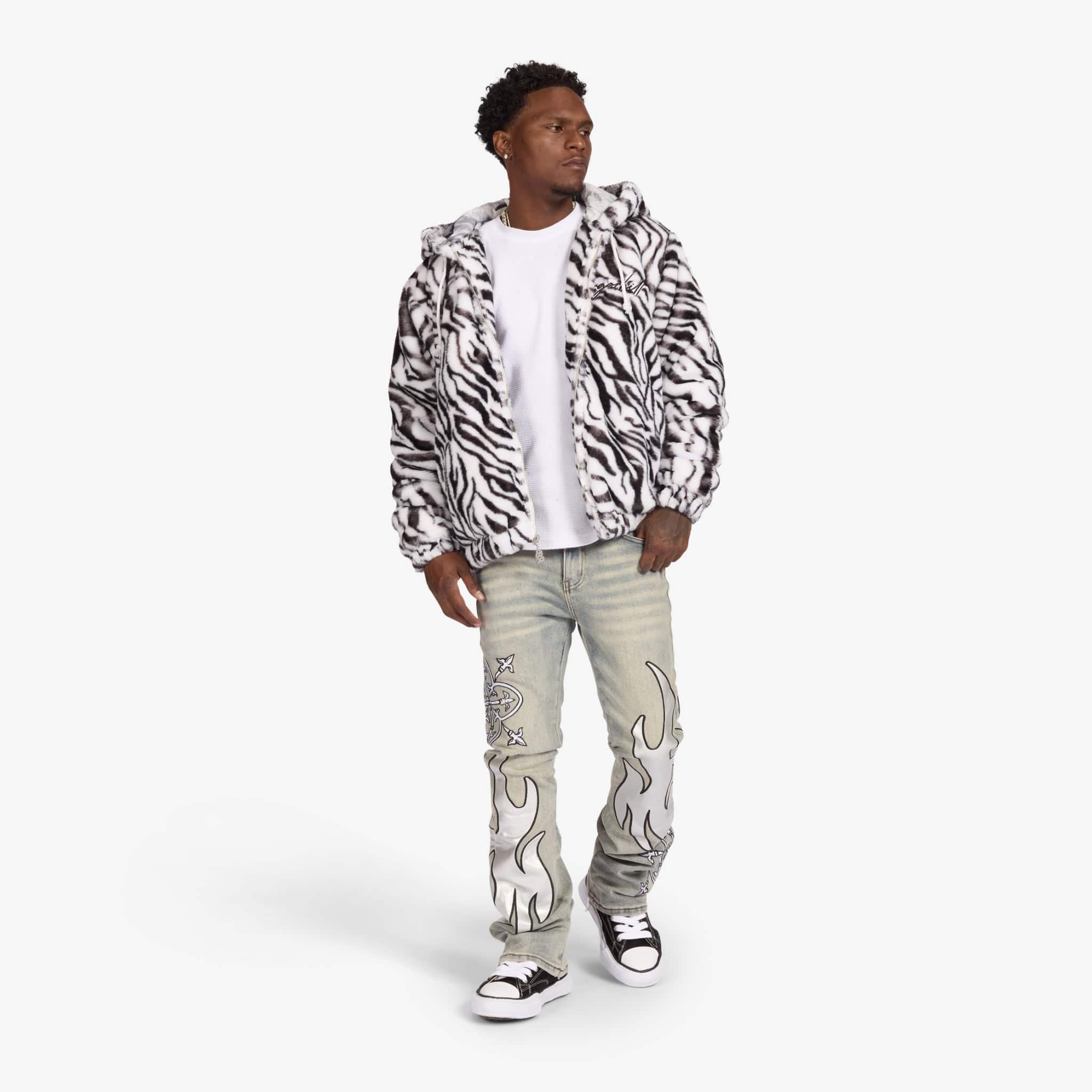 "Liver" Stacked Jeans (stone/white leather) - Image 9