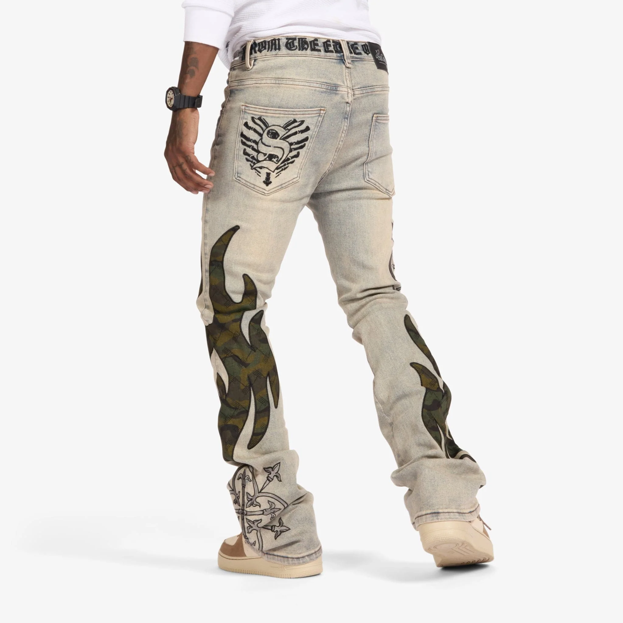 "Liver" Stacked Jeans (wheat/camo scrunch) - Image 3
