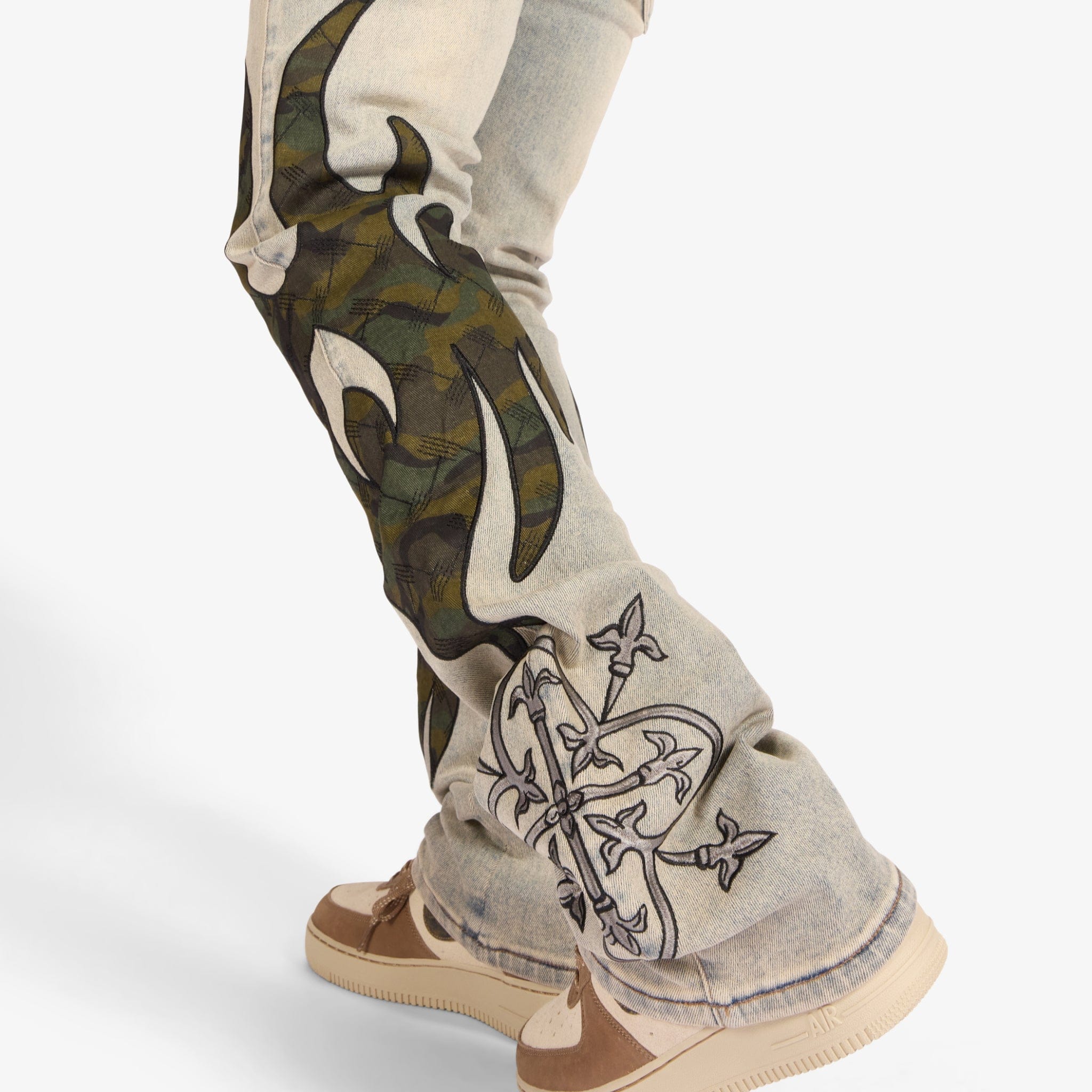 "Liver" Stacked Jeans (wheat/camo scrunch) - Image 4