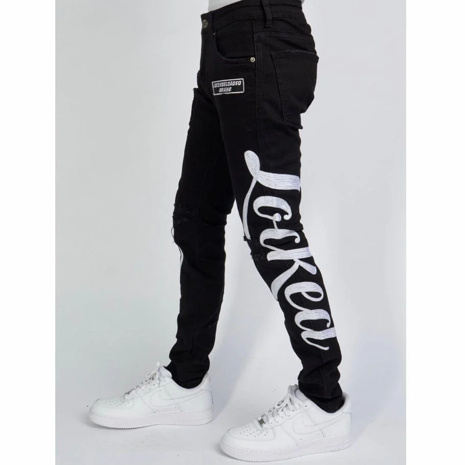 Locked & Loaded Chain Stitch Denim Jean (Black/White) LLCHSE1025250 - Image 4
