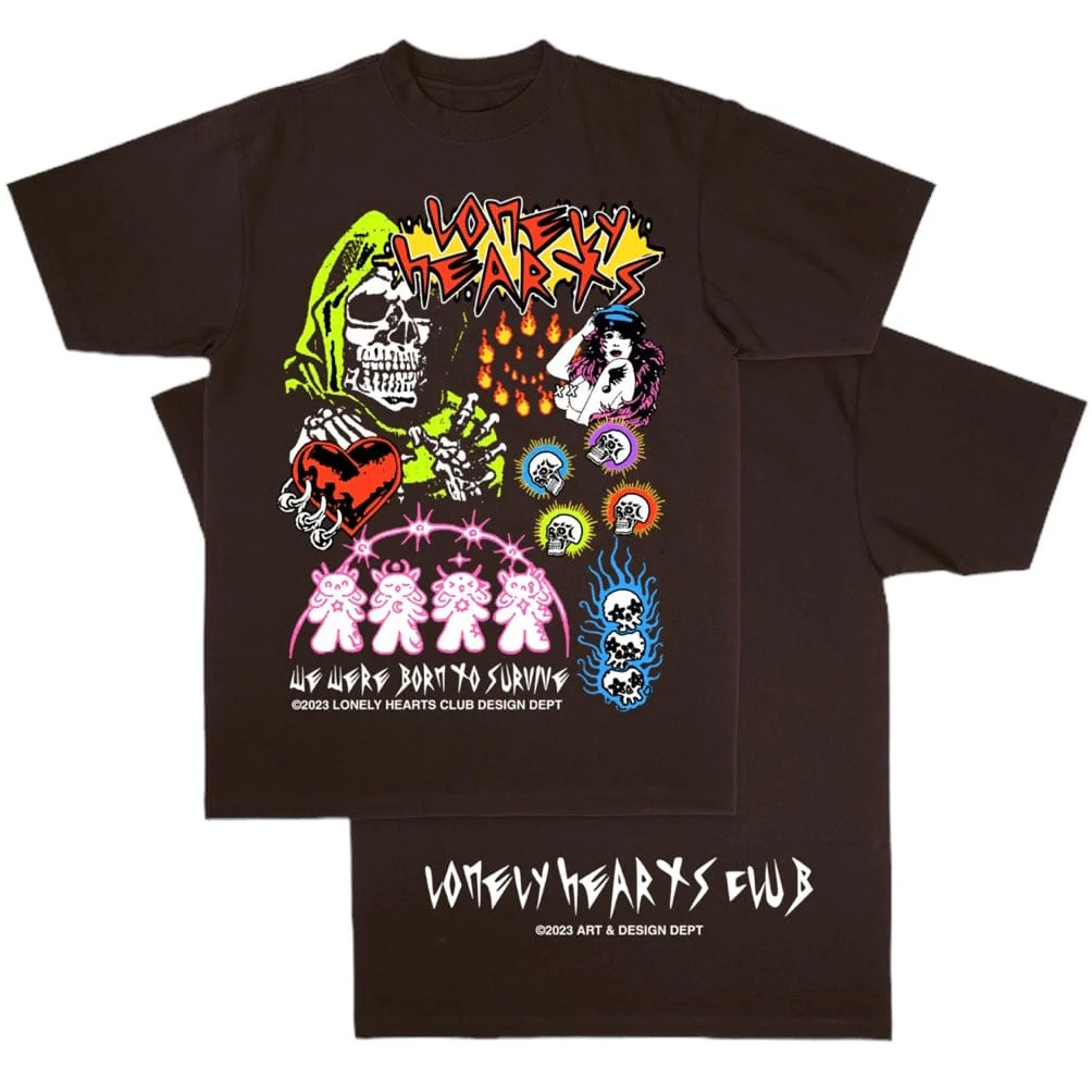 Lonely Hearts Club Born To Survive T Shirt (Garment Dye Brown) SST0101 - Image 3