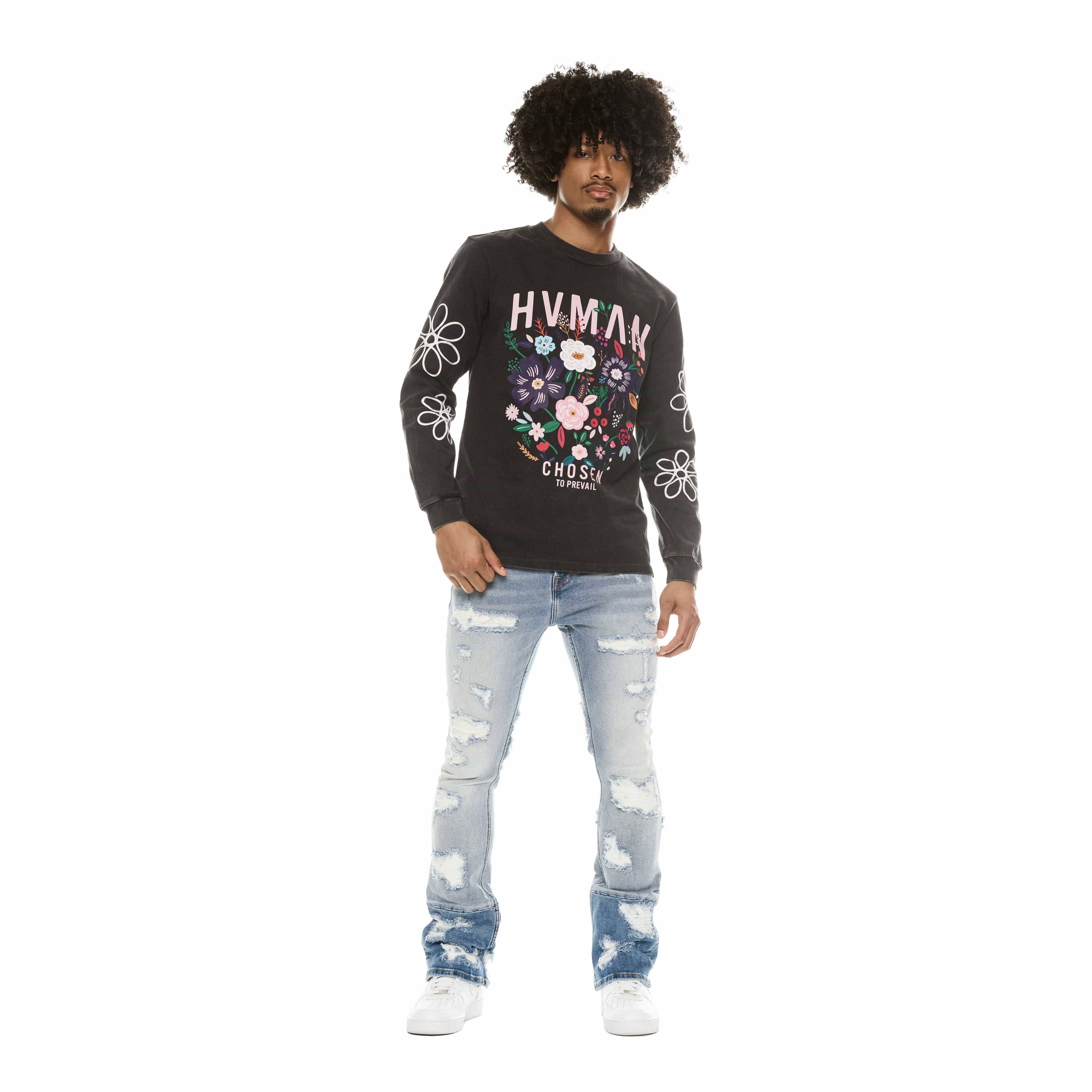 LONG SLEEVE CREW NECK TEE IN BLACK - Image 4