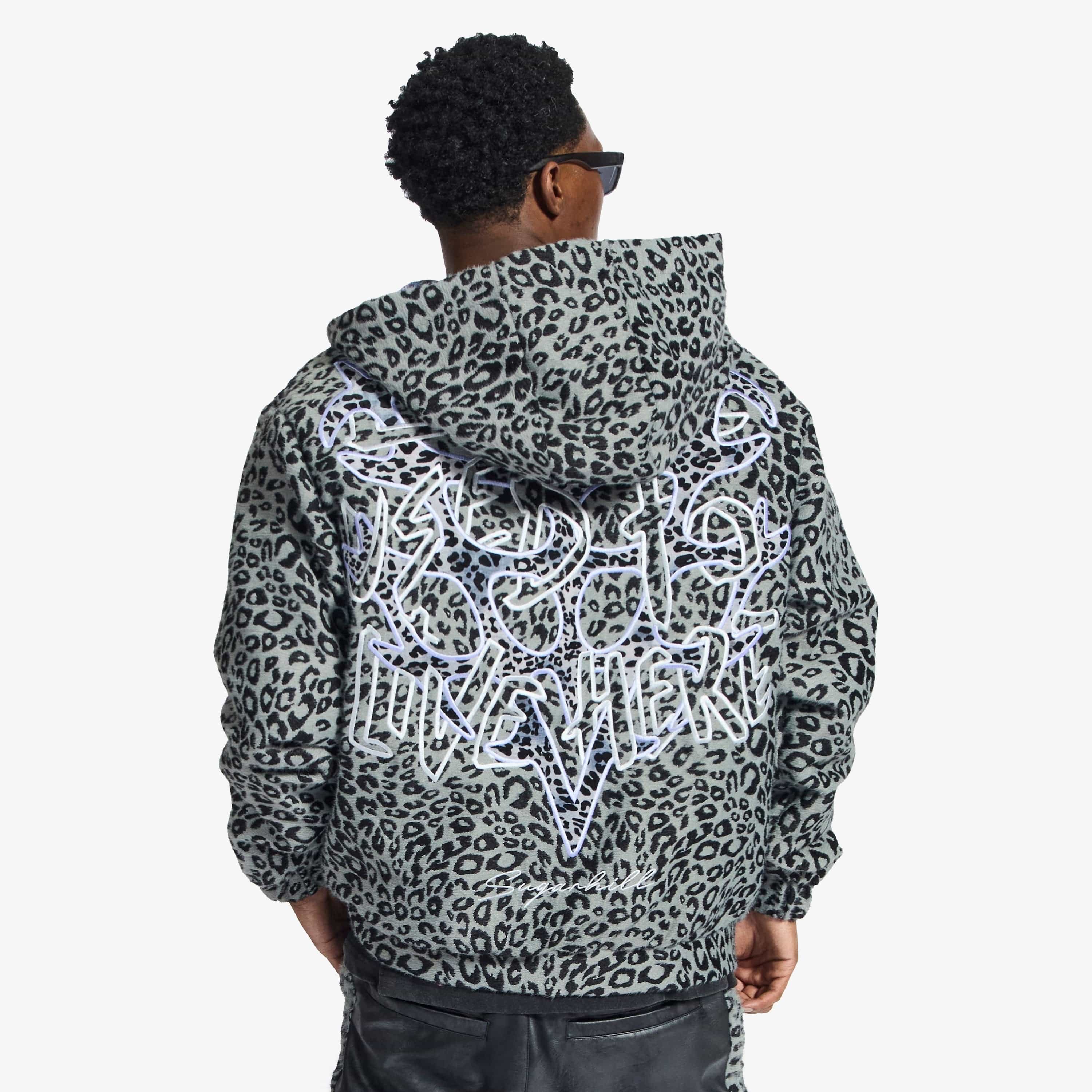 "Love Lost" Fur-Zip Hoodie (gray cheetah) - Image 2