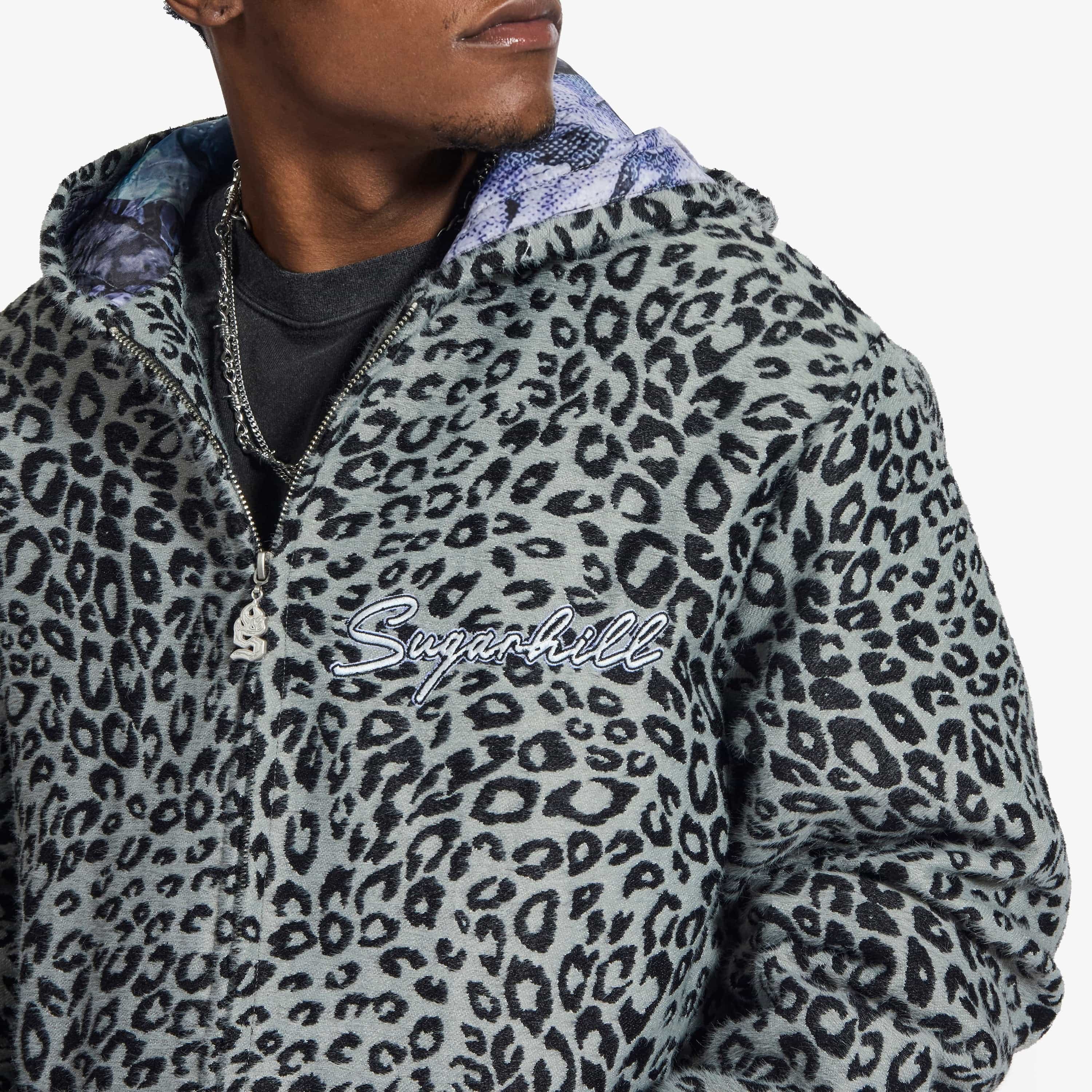 "Love Lost" Fur-Zip Hoodie (gray cheetah) - Image 3