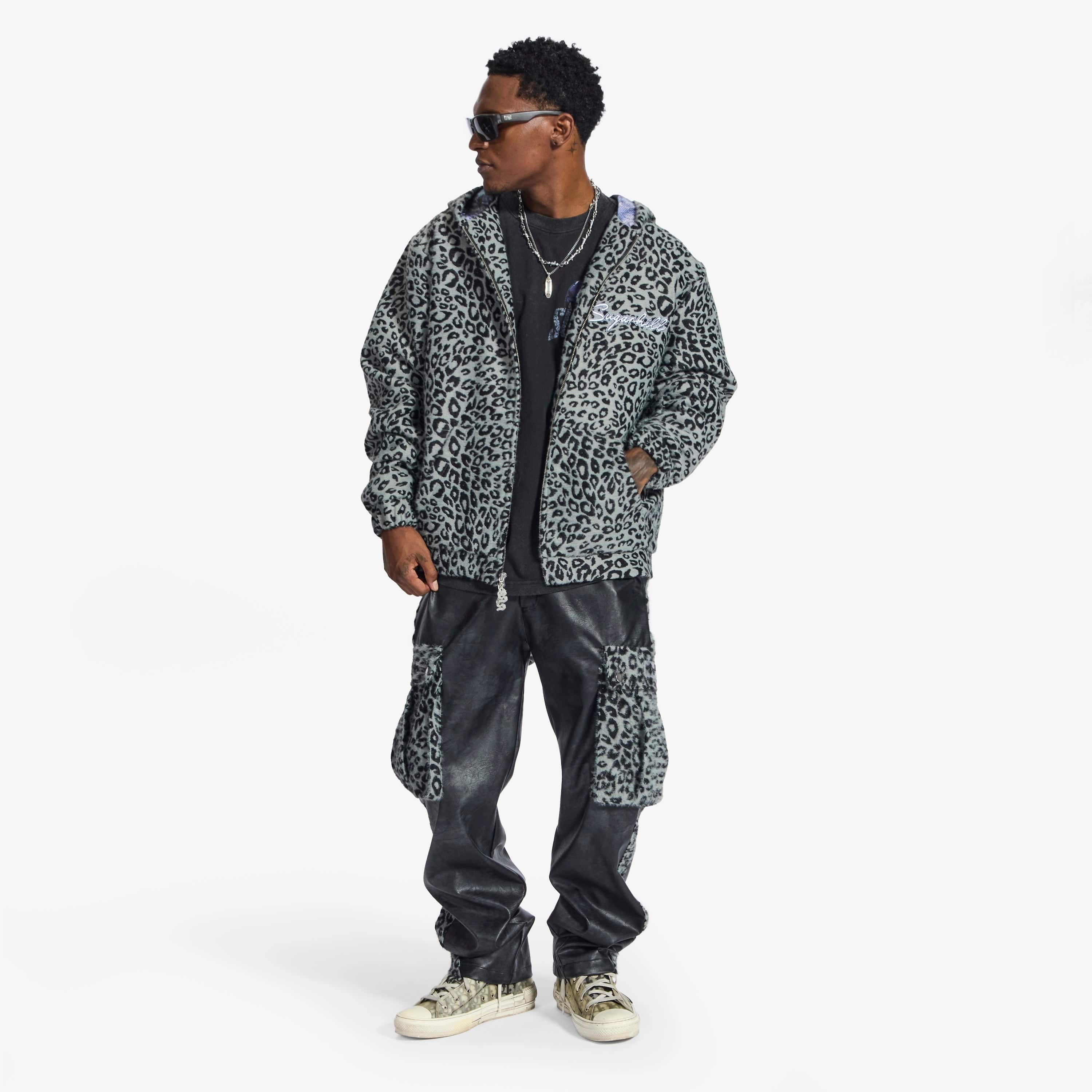 "Love Lost" Fur-Zip Hoodie (gray cheetah) - Image 4