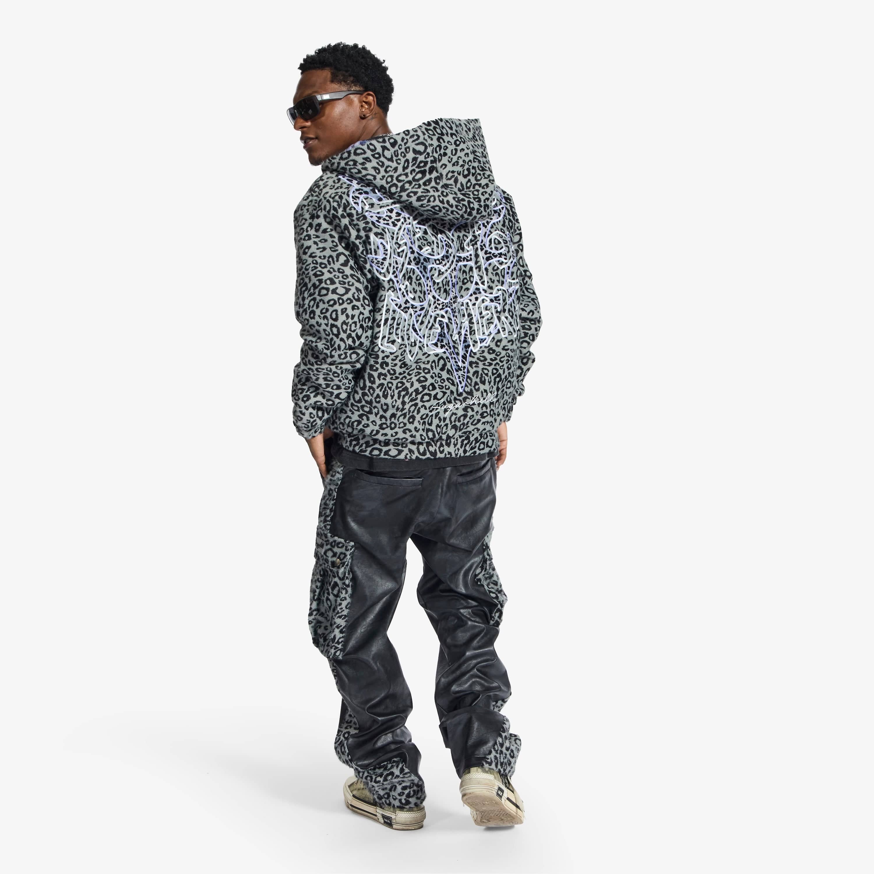 "Love Lost" Fur-Zip Hoodie (gray cheetah) - Image 5