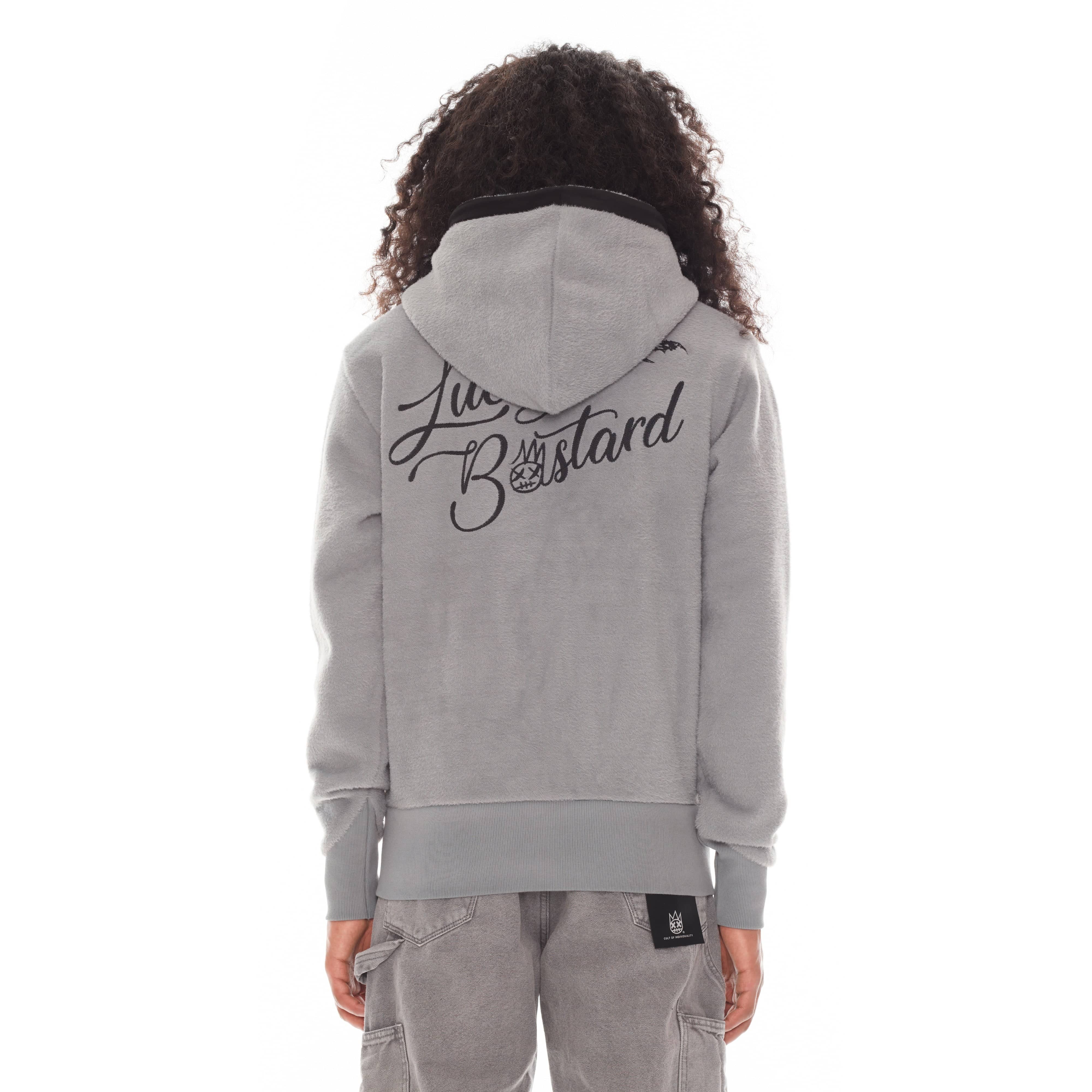 LUCKY BASTARD ZIP HOODY IN HEATHER GREY - Image 2