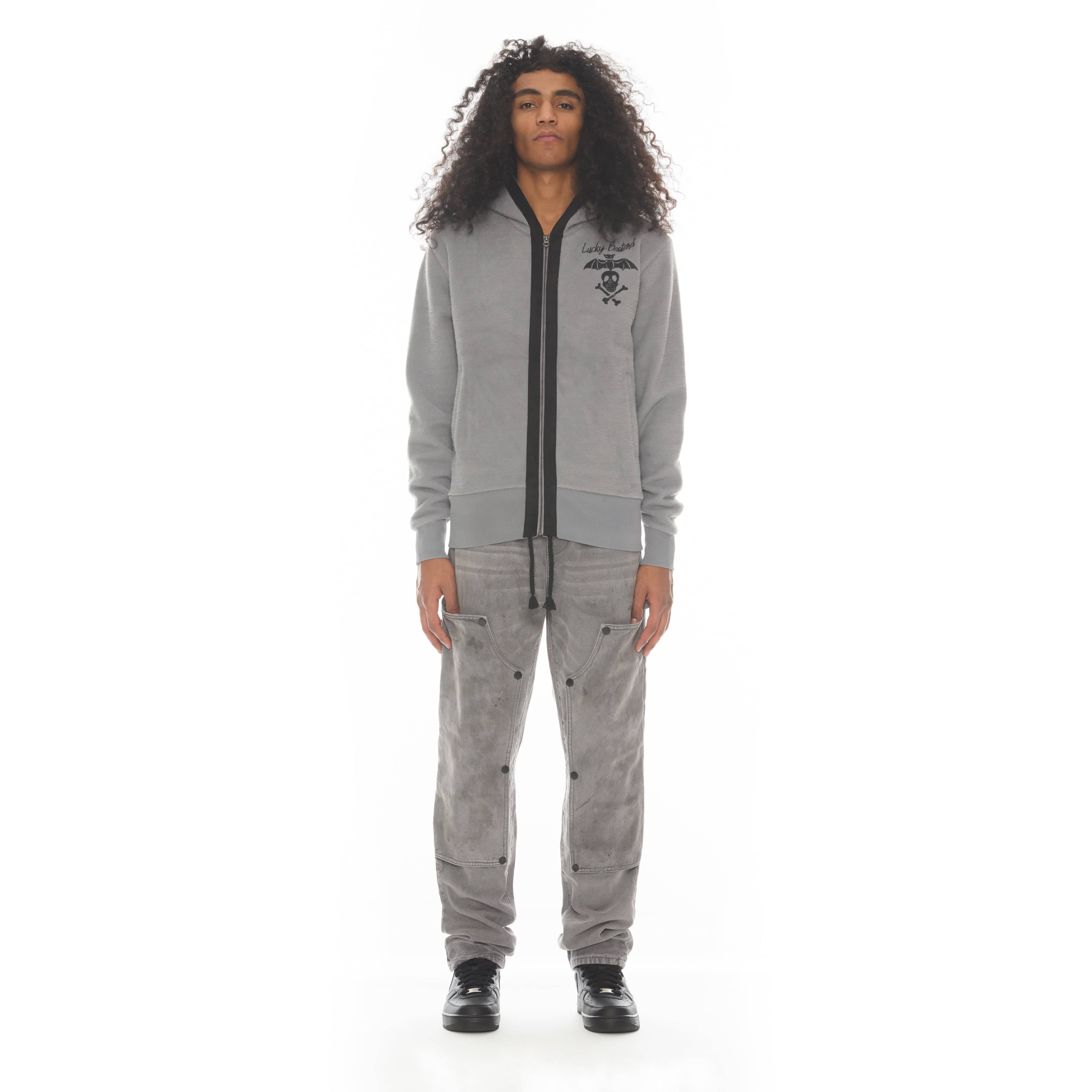 LUCKY BASTARD ZIP HOODY IN HEATHER GREY - Image 3