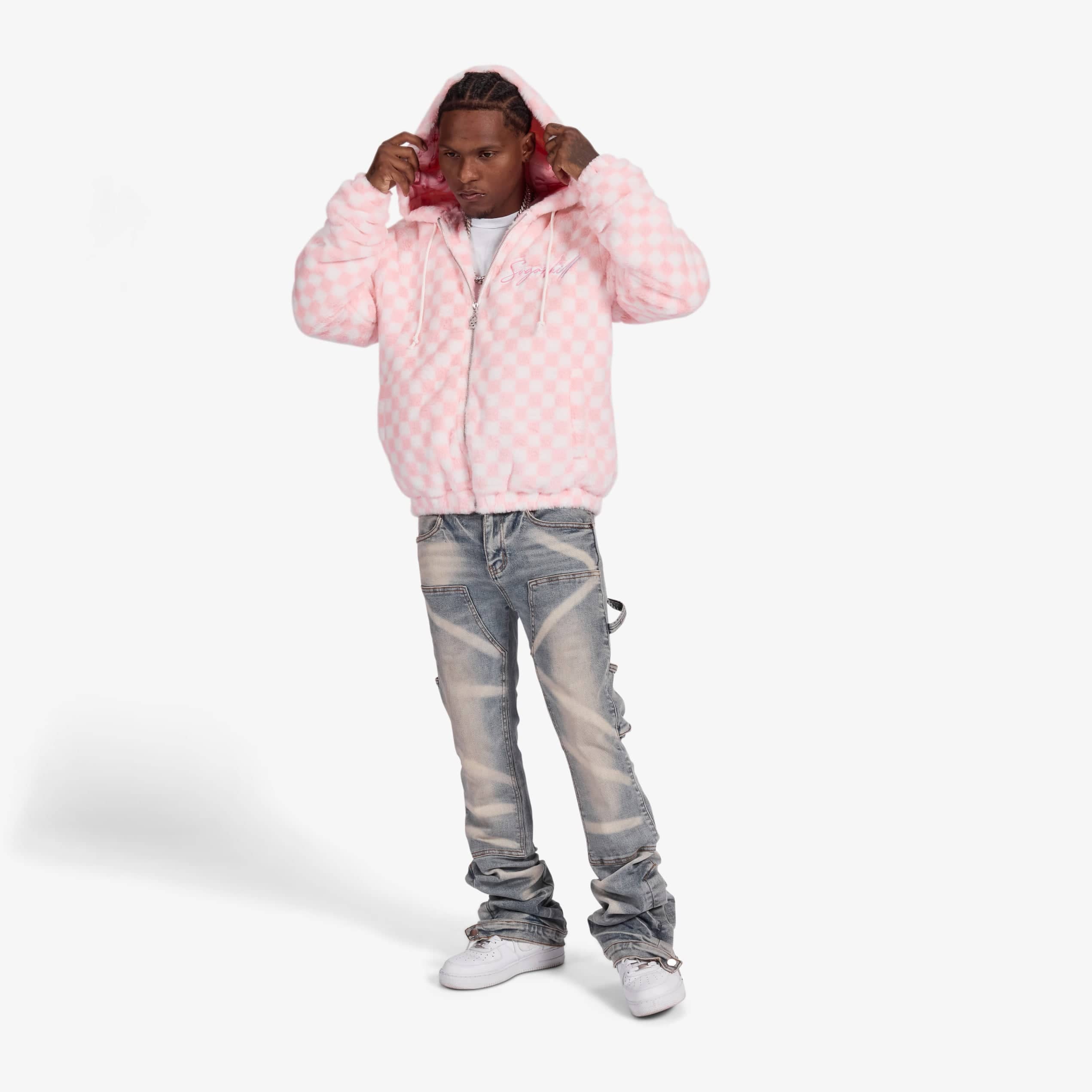 "Magnus" Fur Hoodie (pink/white) - Image 8