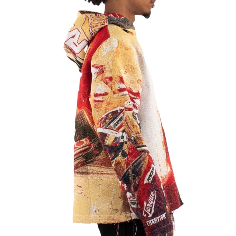 Majestik F1 Racer Tapestry Jacquard Long Sleeve Hoodie (Beige) TH2424 - Image 3