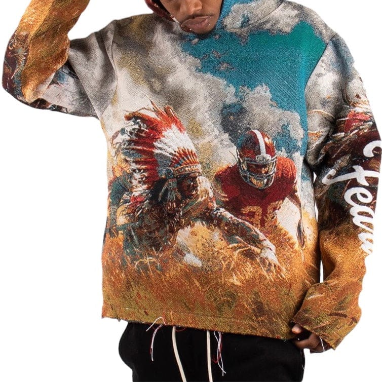 Majestik Football Tapestry Jacquard Long Sleeve Hoodie (Beige) TH2420 - Image 6