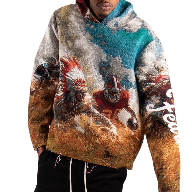 Majestik Football Tapestry Jacquard Long Sleeve Hoodie (Beige) TH2420 - Image 8