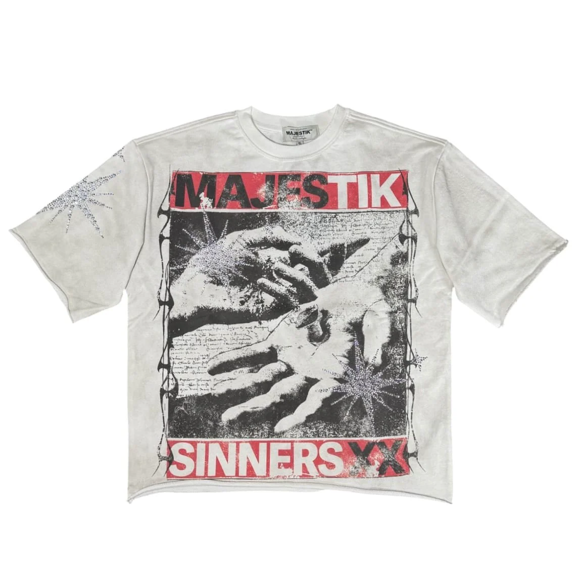 Majestik Sinners XX Star Rhinestone Crewneck Tee (Off White) FT2604