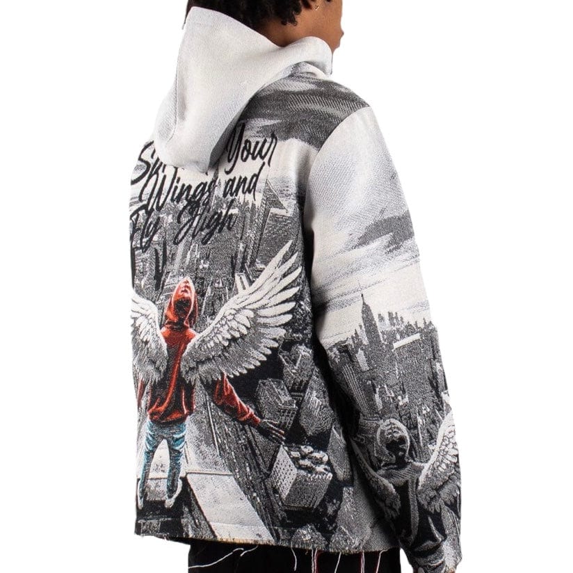 Majestik Street Angel Tapestry Jacquard Long Sleeve Hoodie (Grey) TH2414 - Image 6