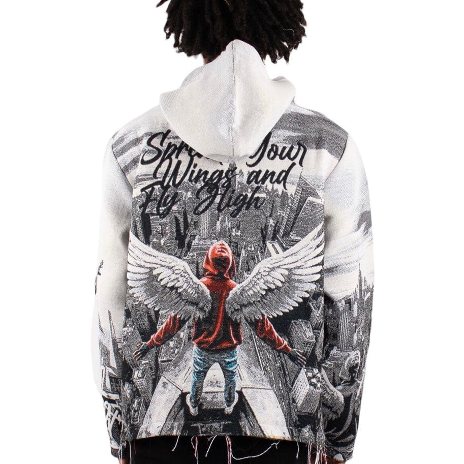 Majestik Street Angel Tapestry Jacquard Long Sleeve Hoodie (Grey) TH2414 - Image 8