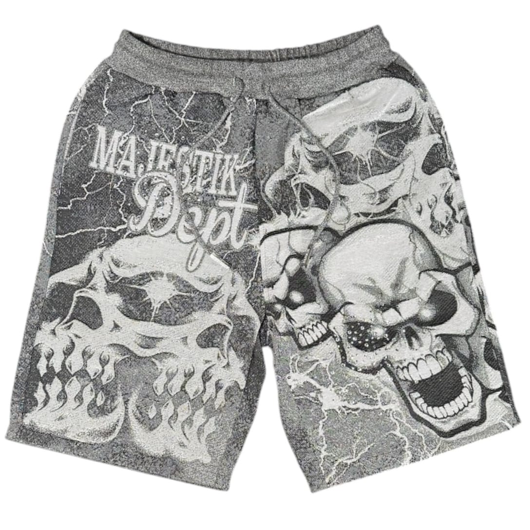 Majestik Twin Skulled Tapestry Jersey Short Rhinestone Set (Grey) - Image 4