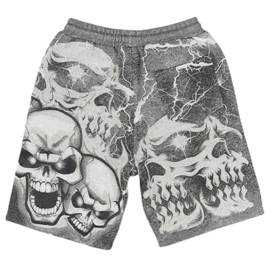 Majestik Twin Skulled Tapestry Jersey Short Rhinestone Set (Grey) - Image 5